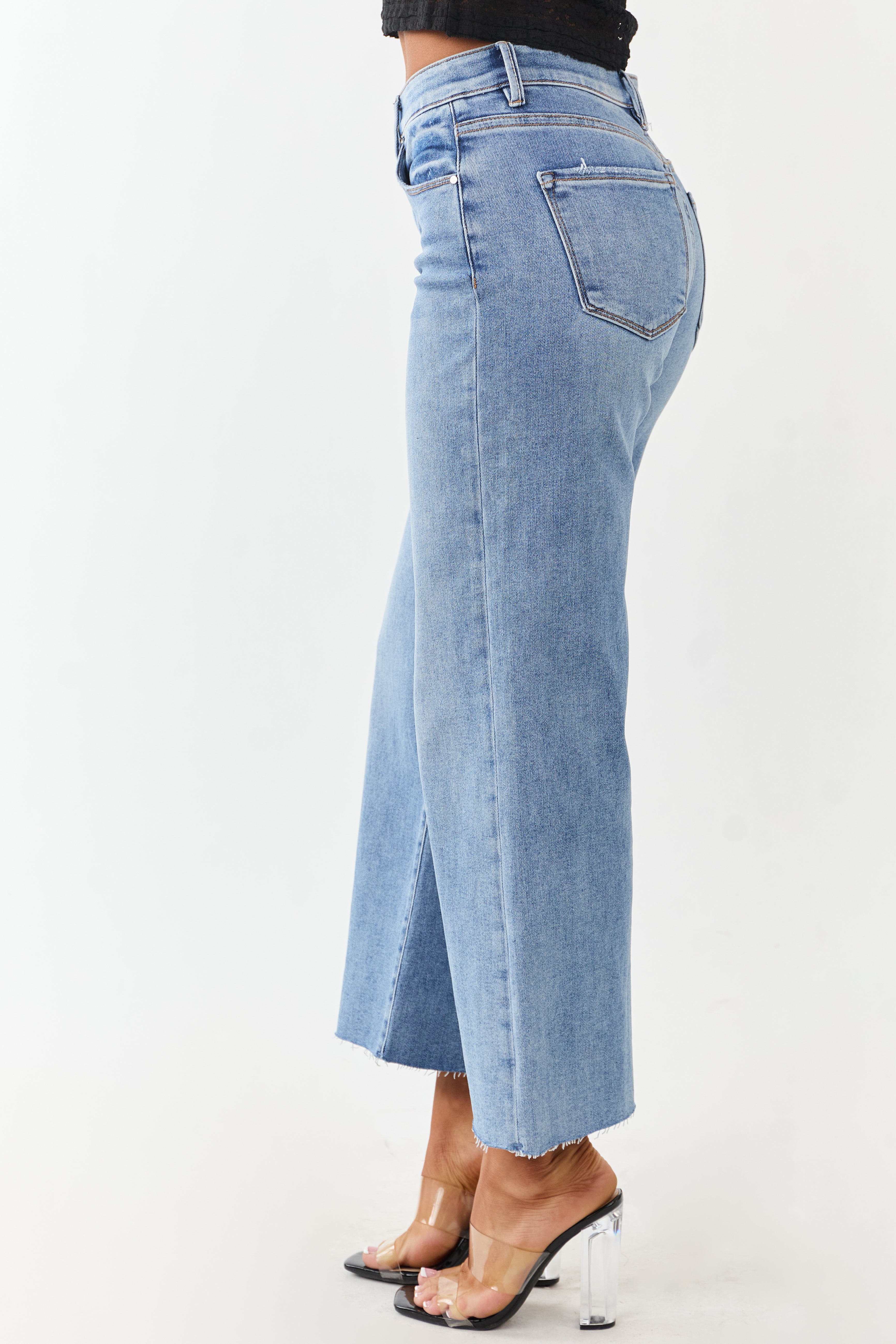 Risen Tummy Control Stretchy Wide Leg Crop Jeans