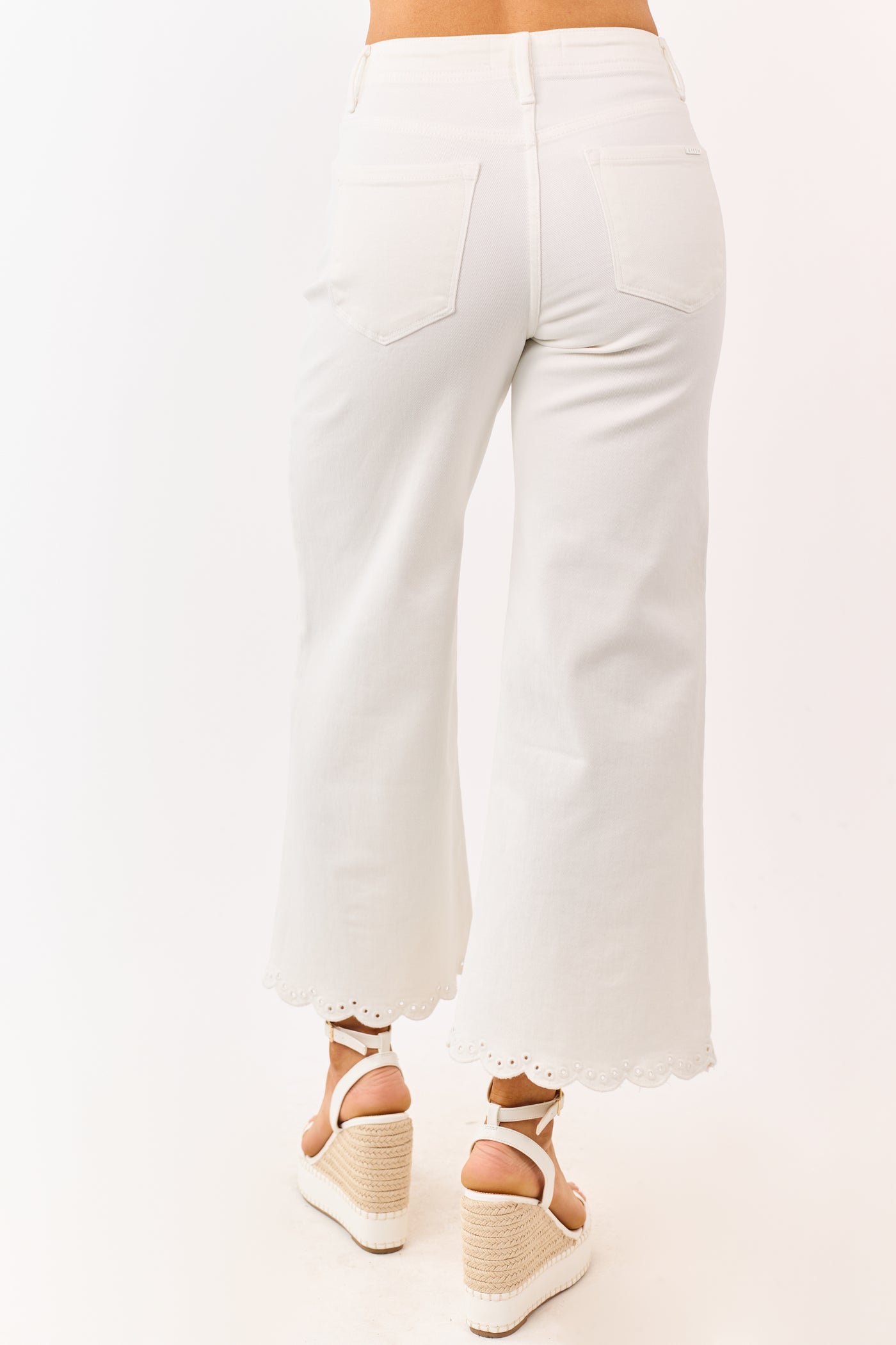 Risen White Tummy Control Embroidered Wide Leg Jeans