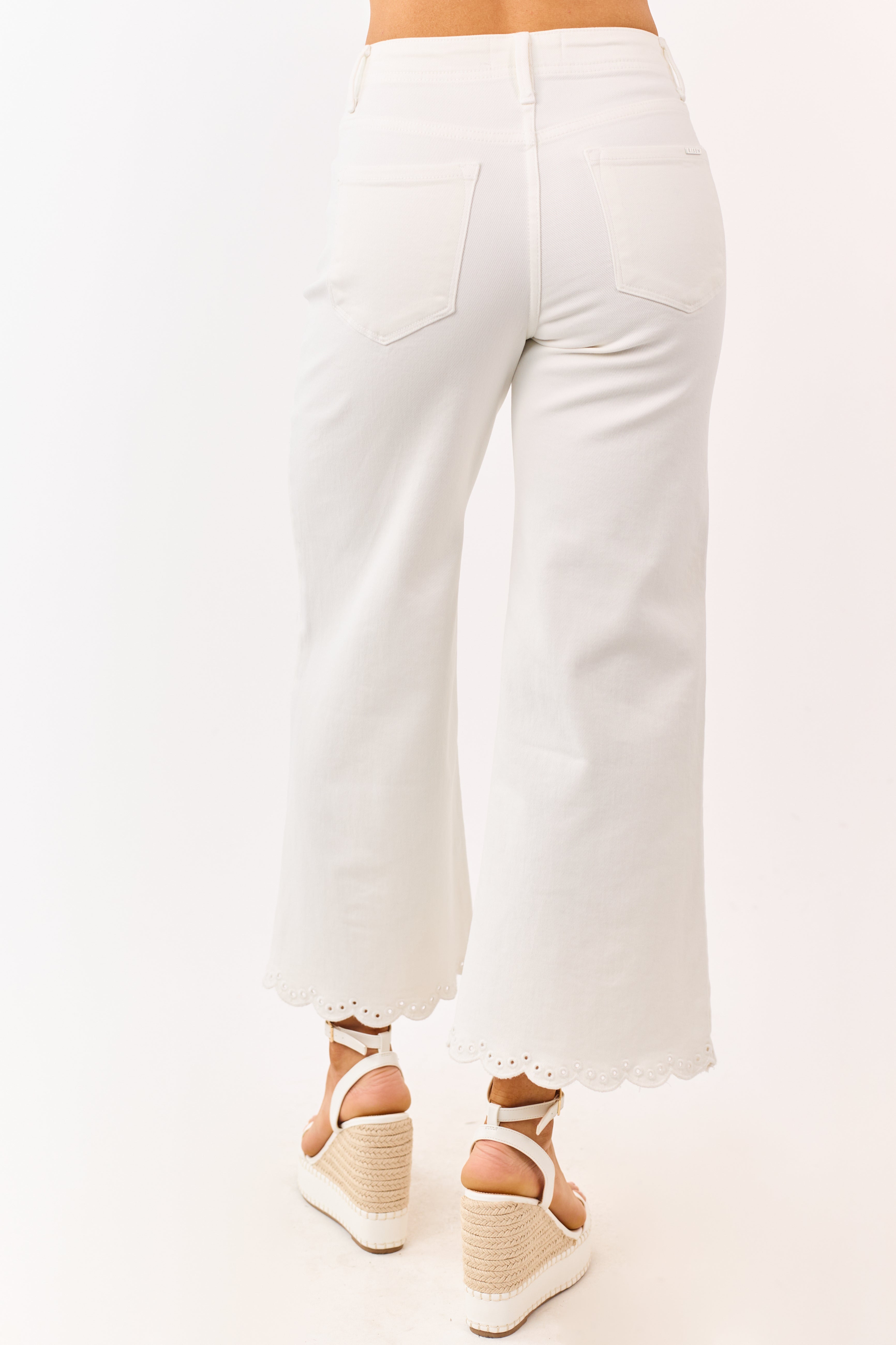 Risen White Tummy Control Embroidered Wide Leg Jeans