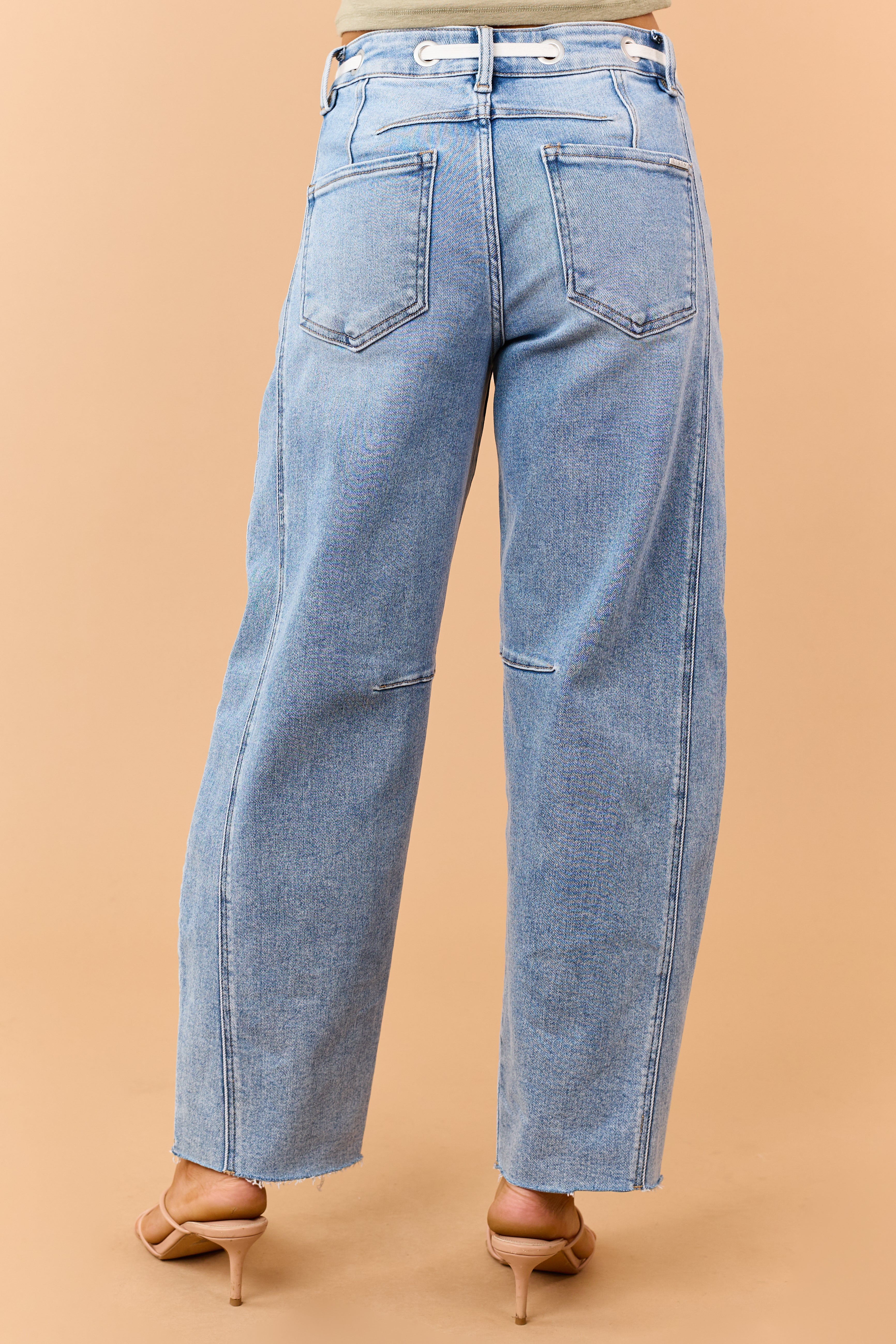 Risen Light Wash Slouchy Drawstring Barrel Jeans