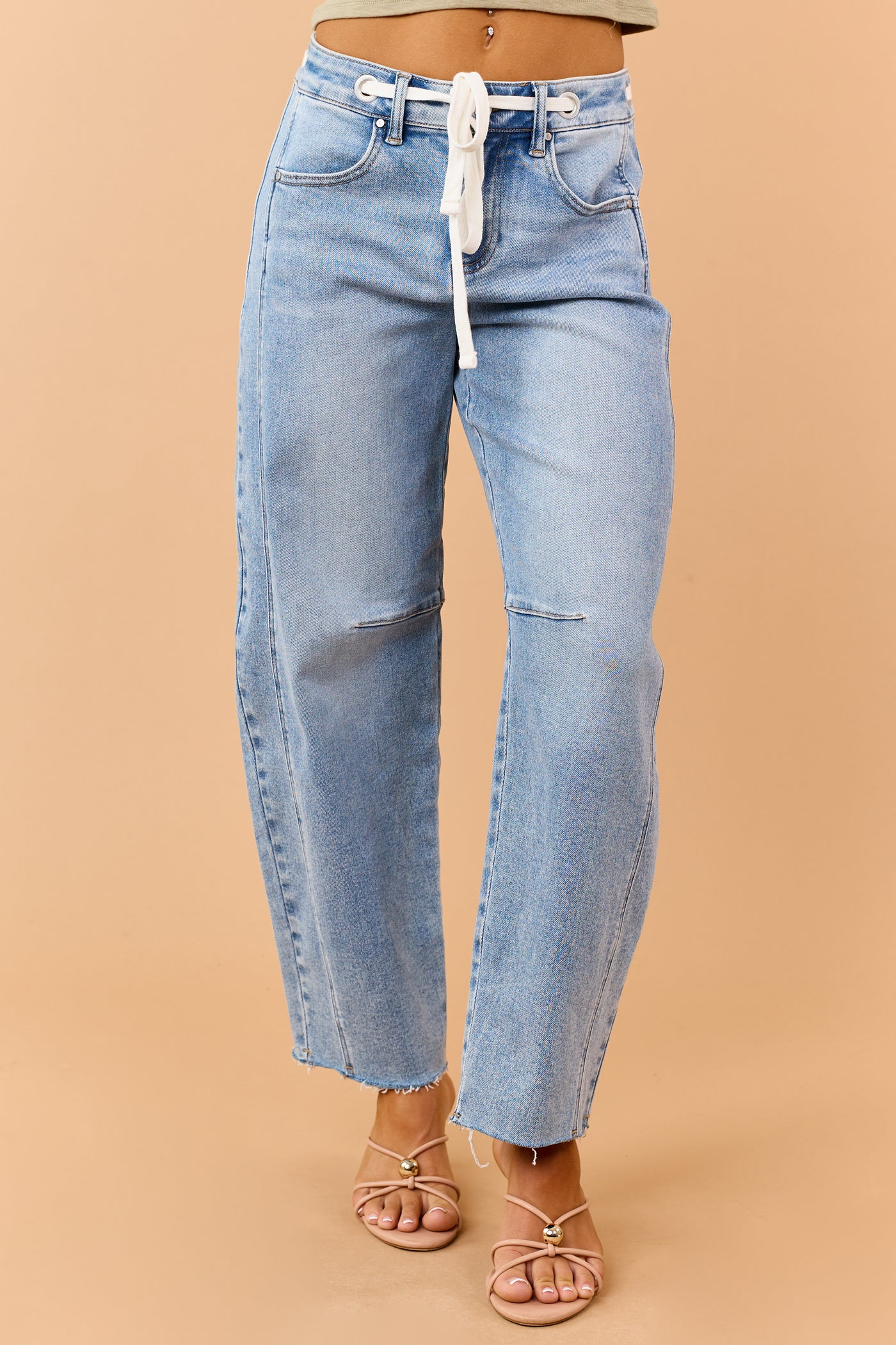 Risen Light Wash Slouchy Drawstring Barrel Jeans