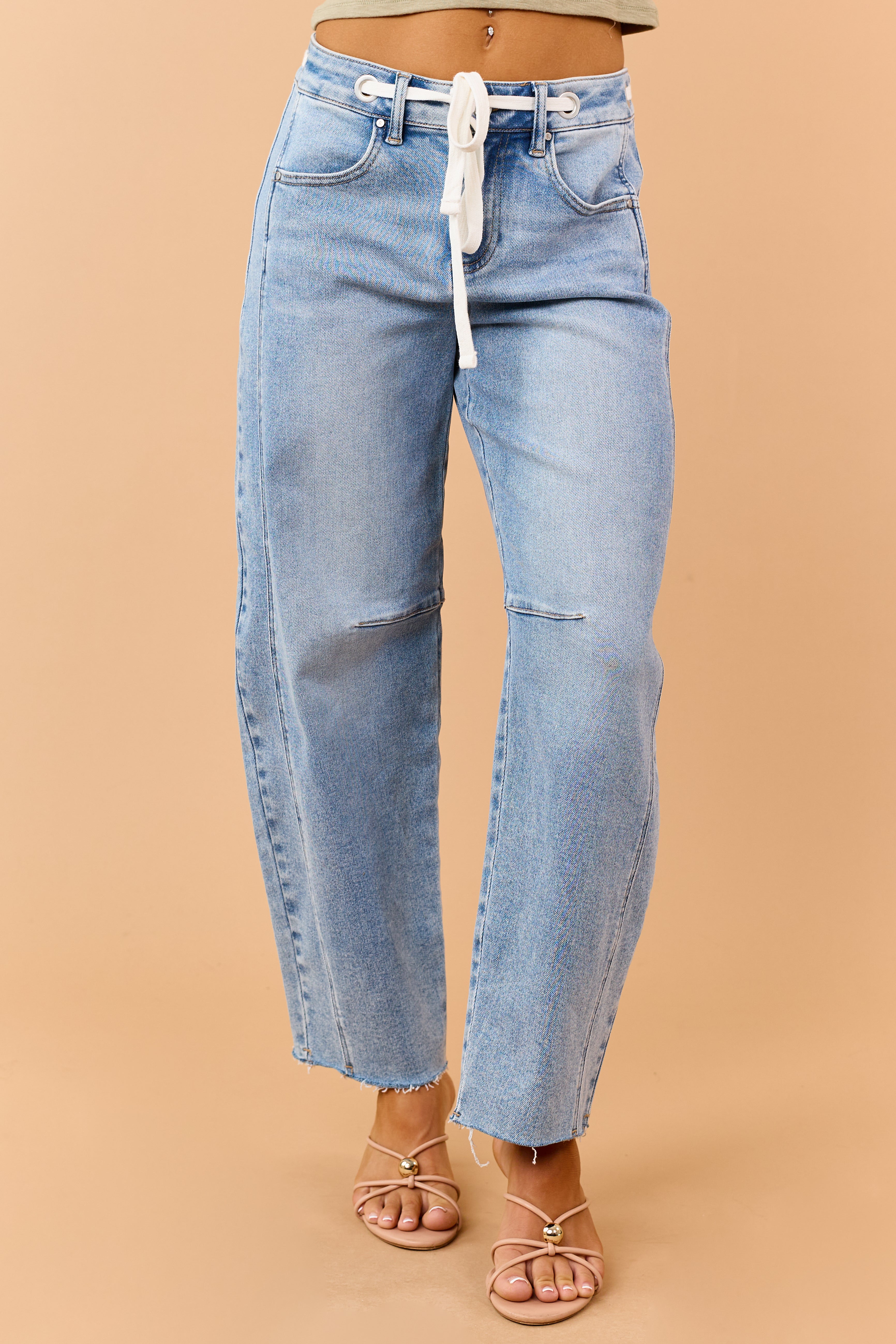Risen Light Wash Slouchy Drawstring Barrel Jeans