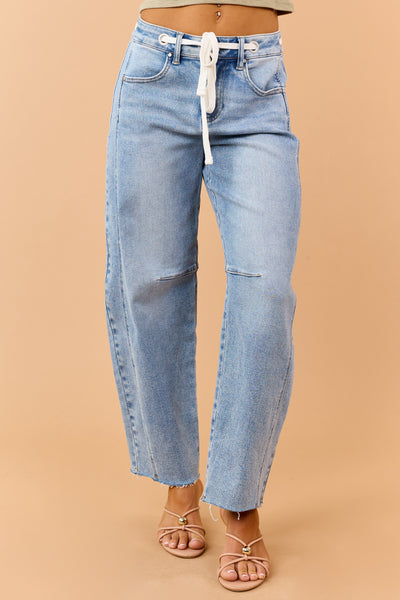 Risen Light Wash Slouchy Drawstring Barrel Jeans