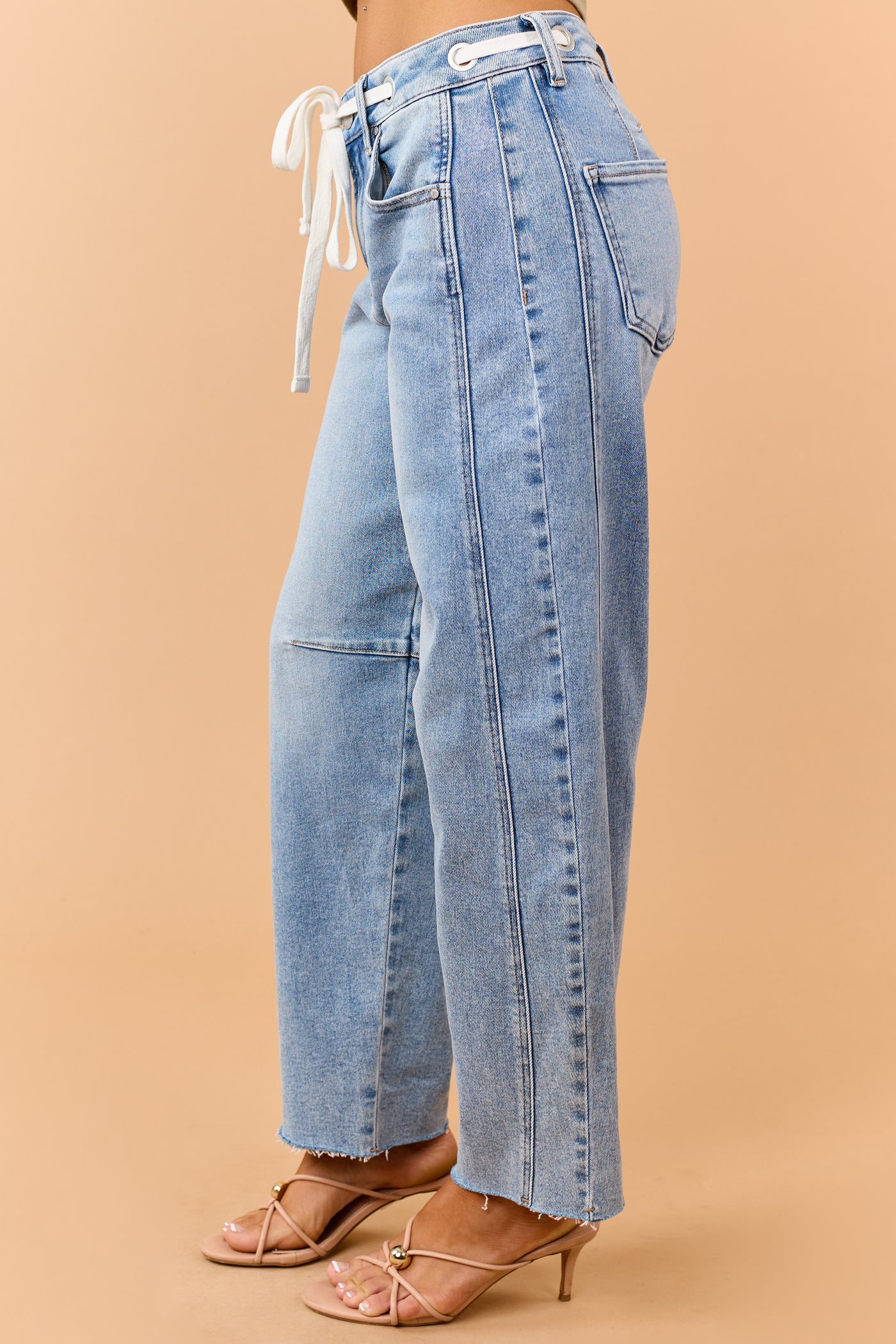 Risen Light Wash Slouchy Drawstring Barrel Jeans