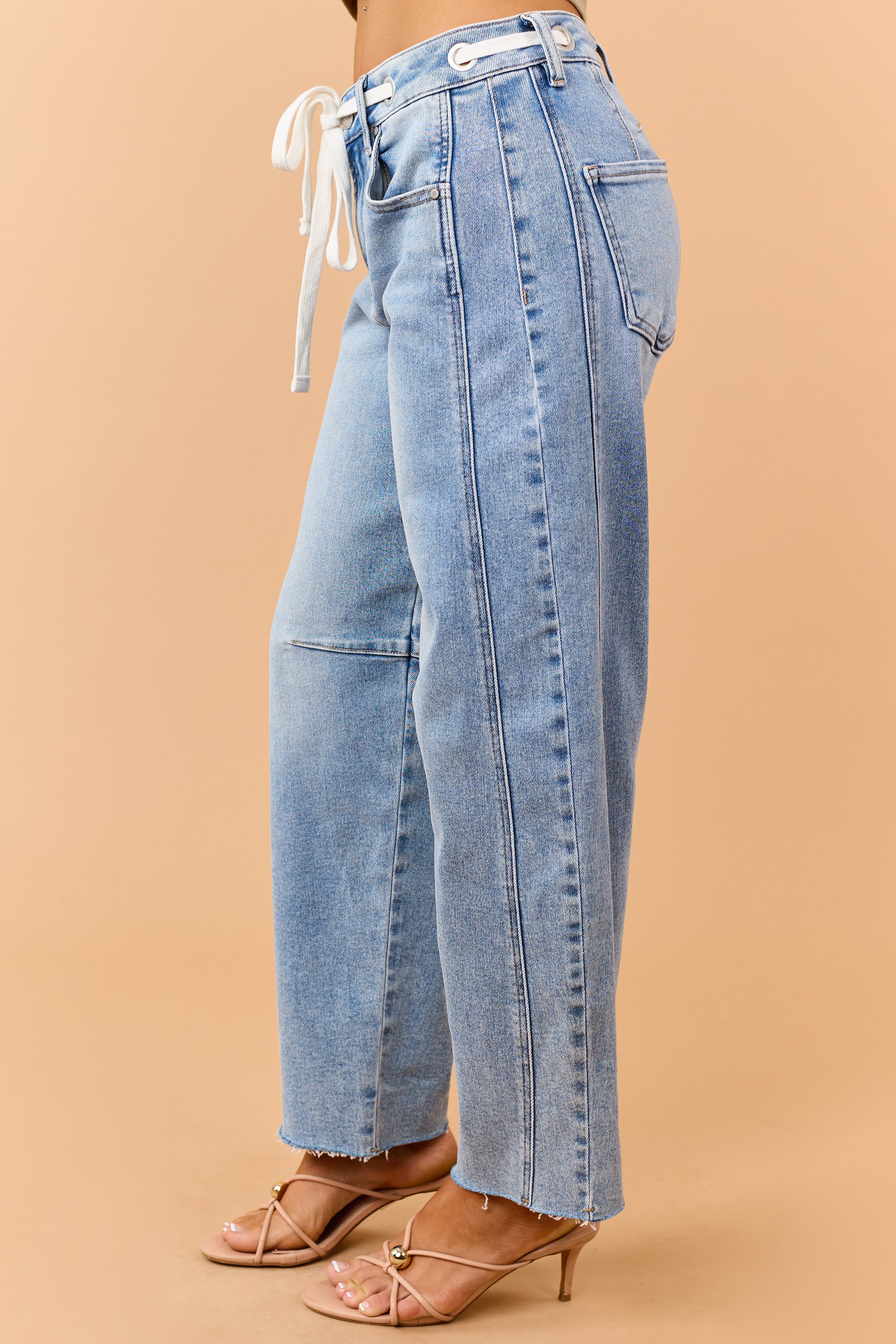 Risen Light Wash Slouchy Drawstring Barrel Jeans