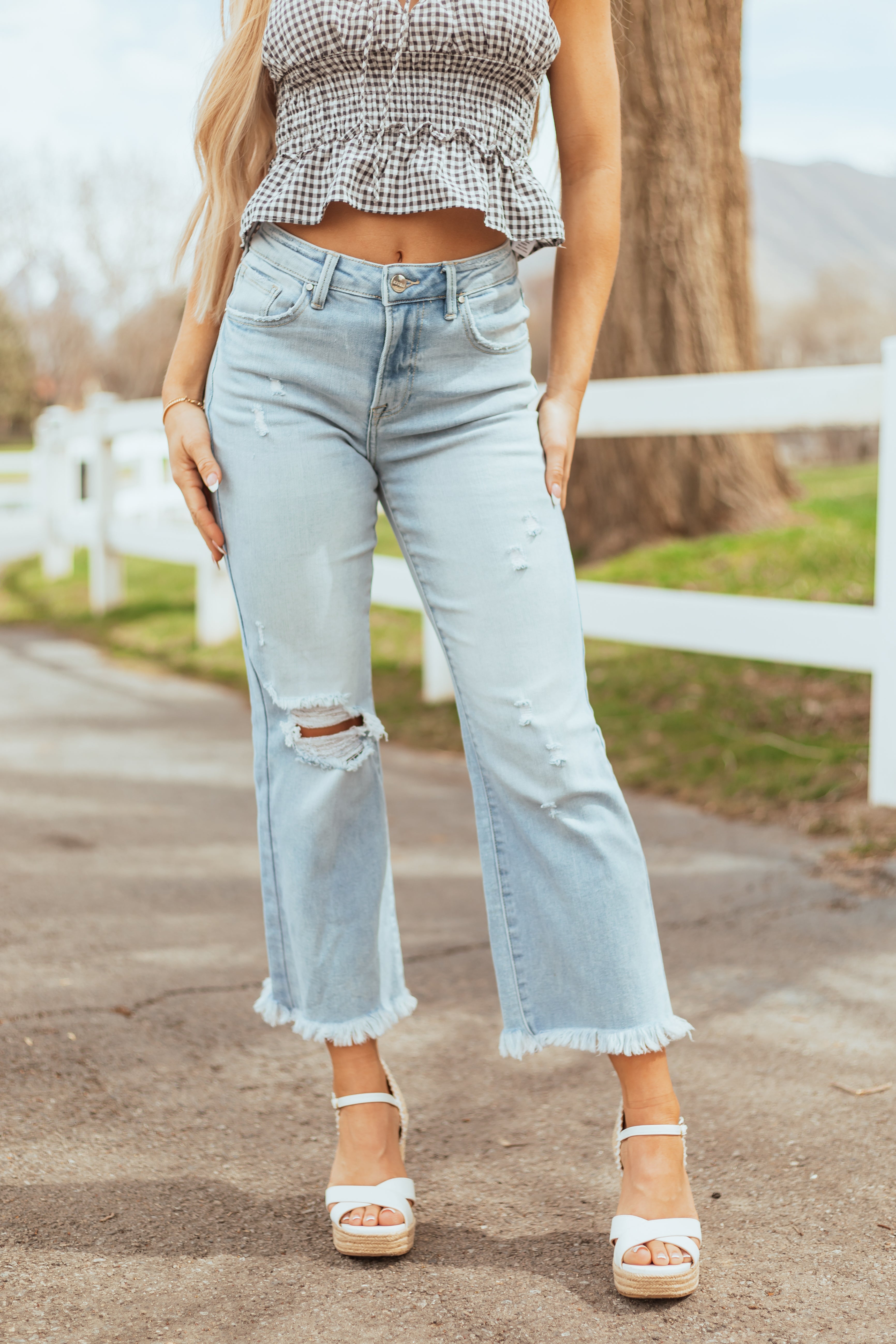 Risen Light Wash Stretchy Straight Leg Jeans