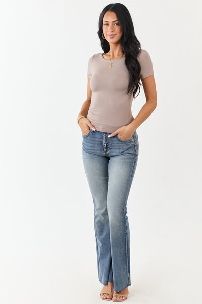 Rose Taupe Double Layer Short Sleeve Basic Top