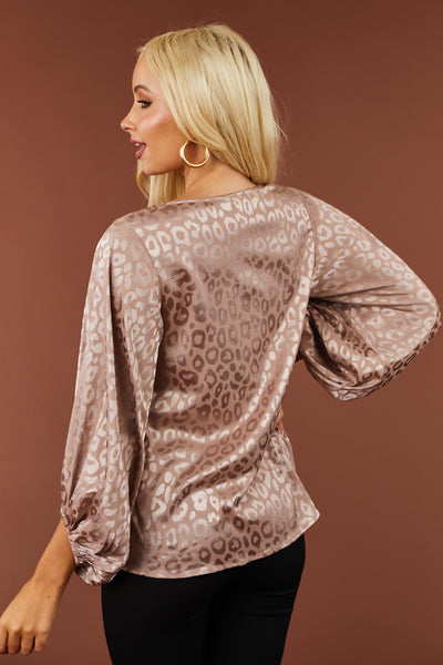 Rose Taupe Leopard Jacquard Satin Blouse