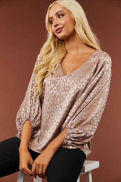 Rose Taupe Leopard Jacquard Satin Blouse