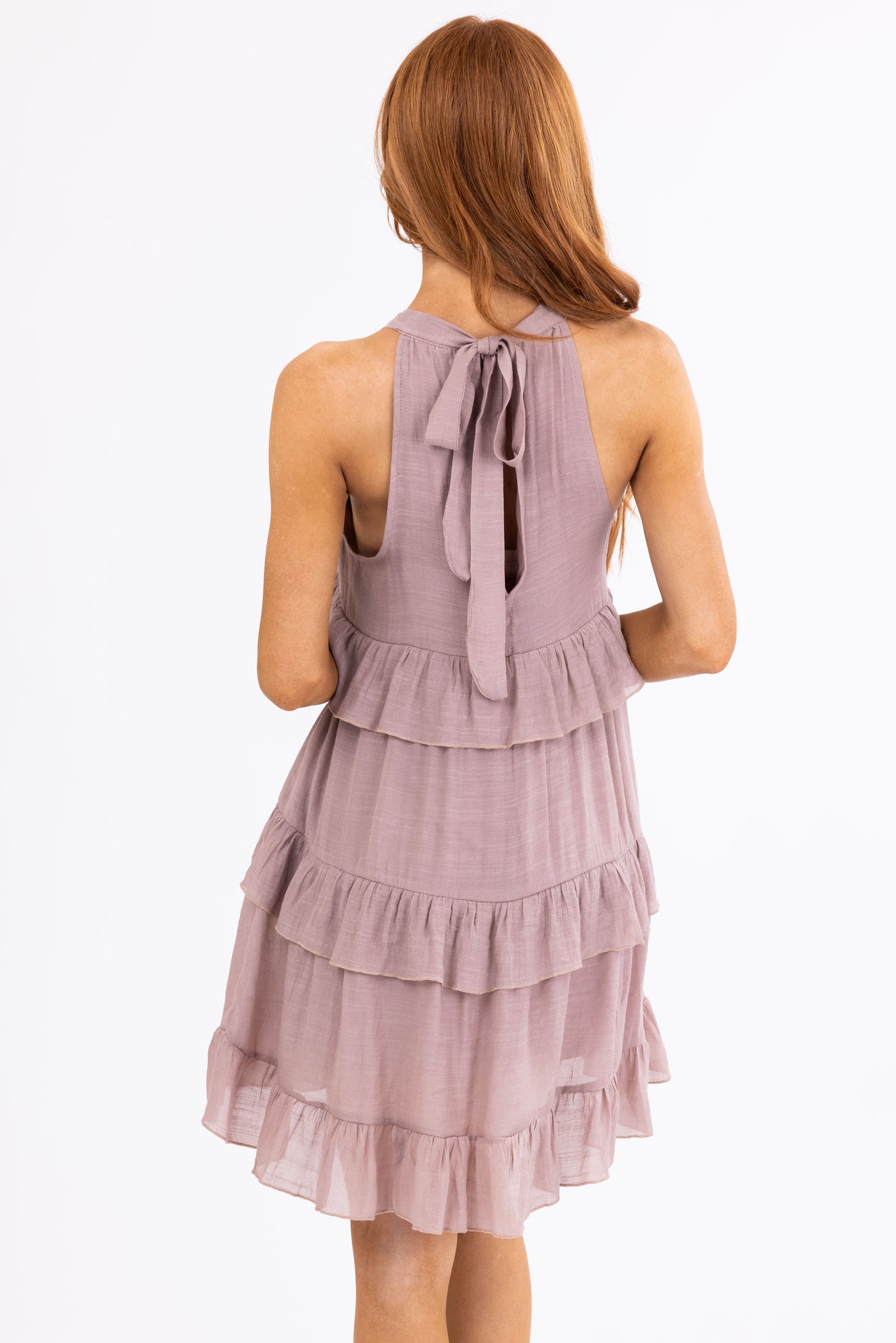 Rose Taupe Sleeveless Ruffle Tiered Mini Dress