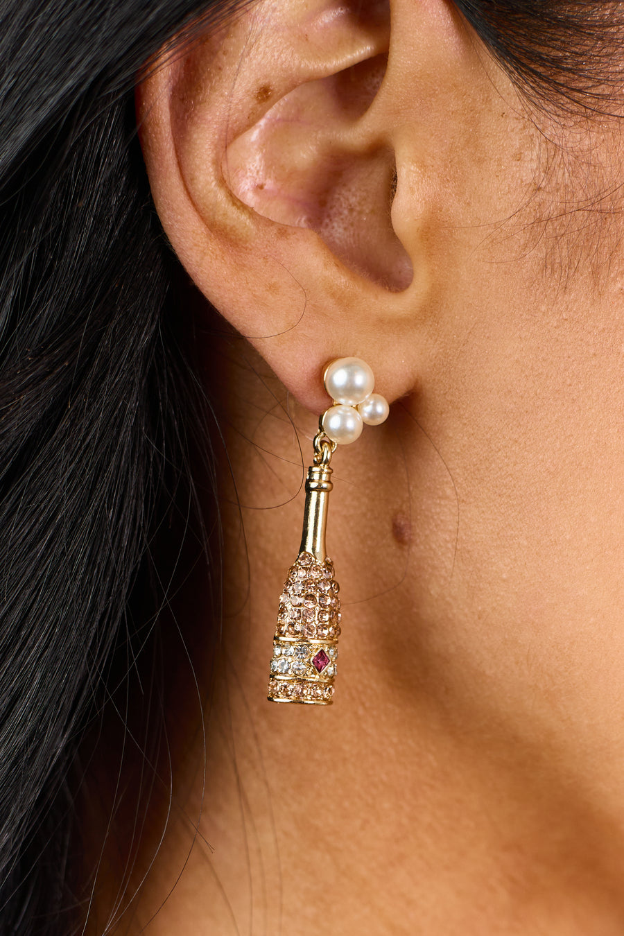 Rose Gold Champagne Bottle Dangle Earrings