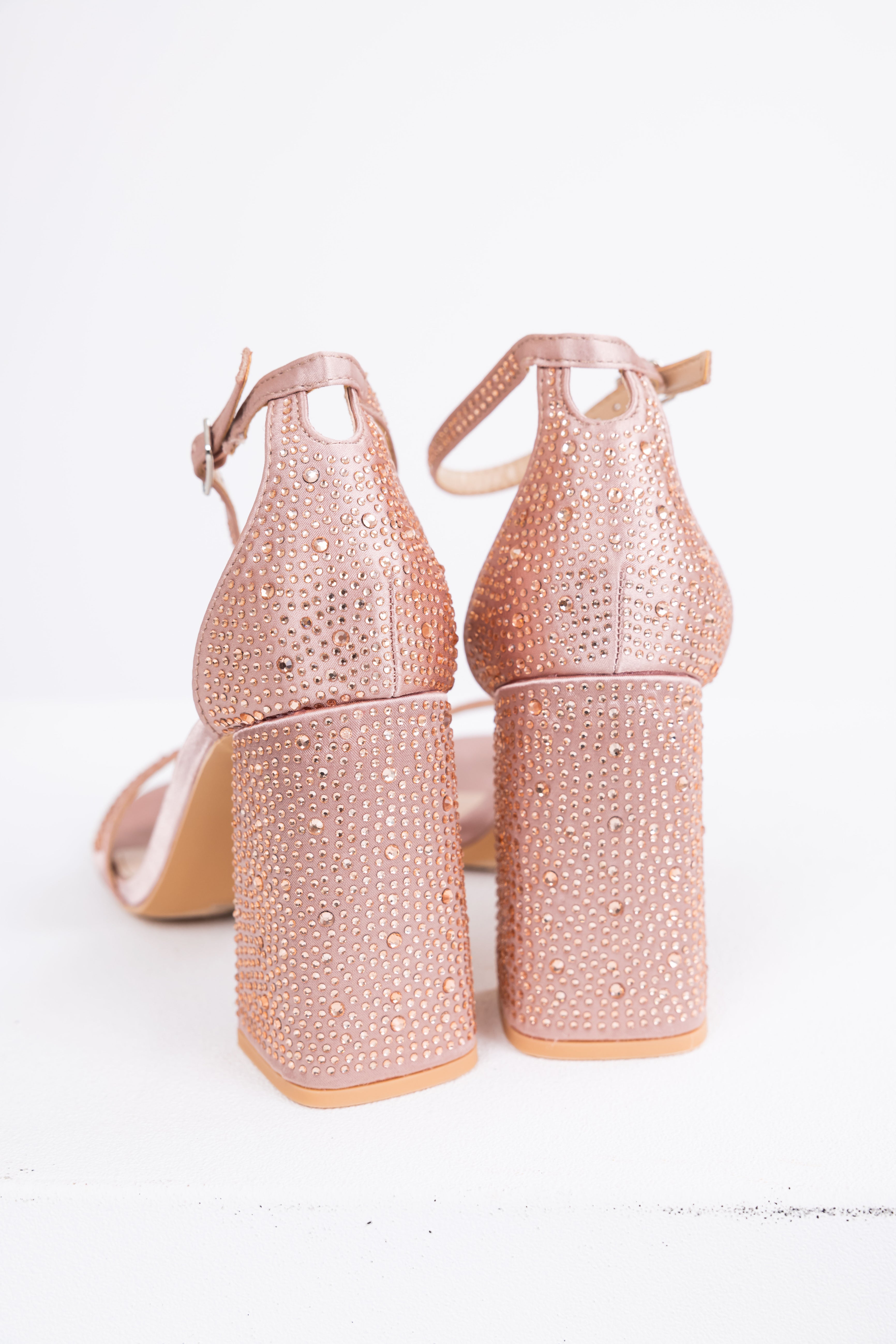 rose gold dress heels Rose Gold Platform Stiletto Heels: Rhinestone Ankle Strap Shoes