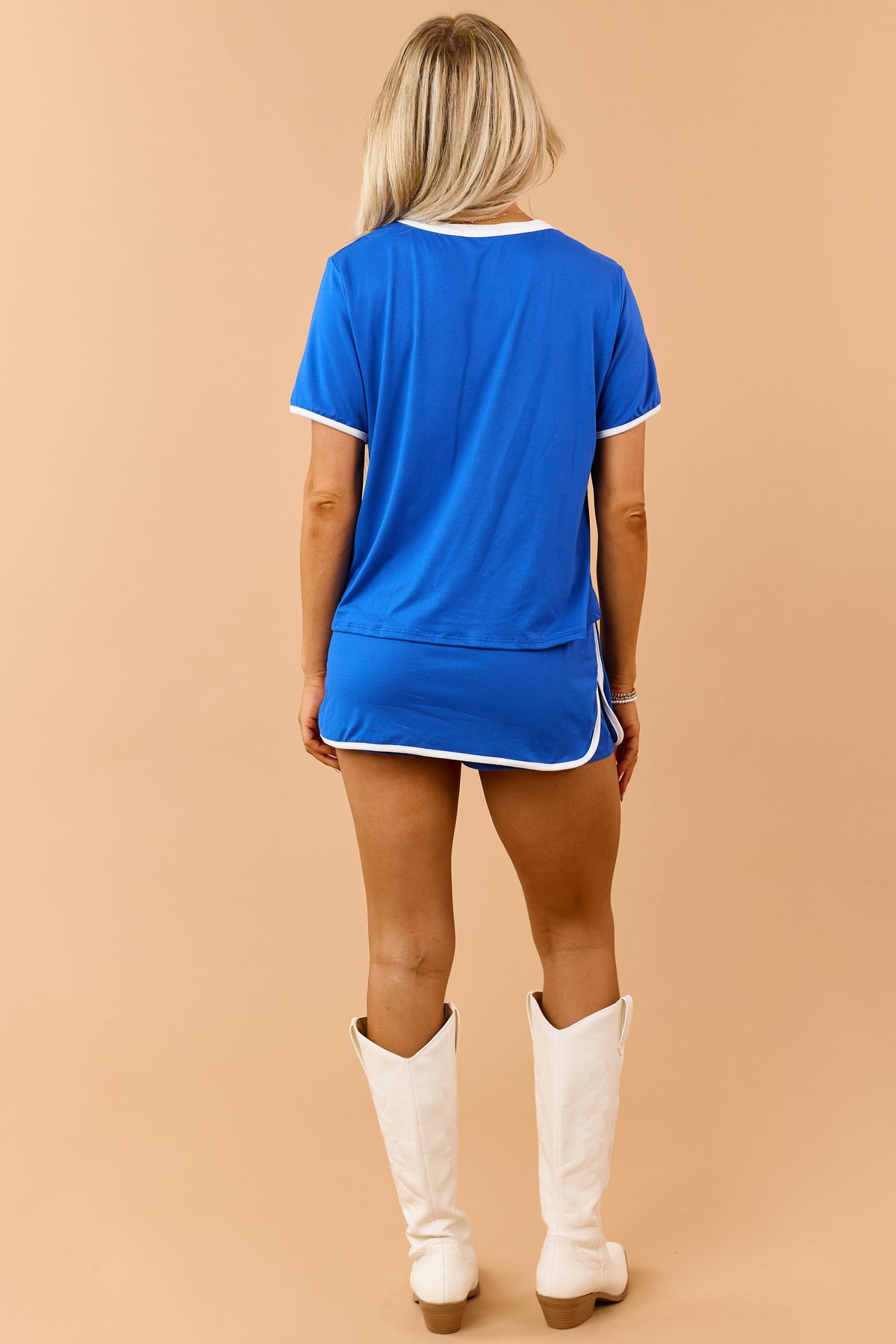 Royal Blue Contrast Trim Knit Top and Skort Set