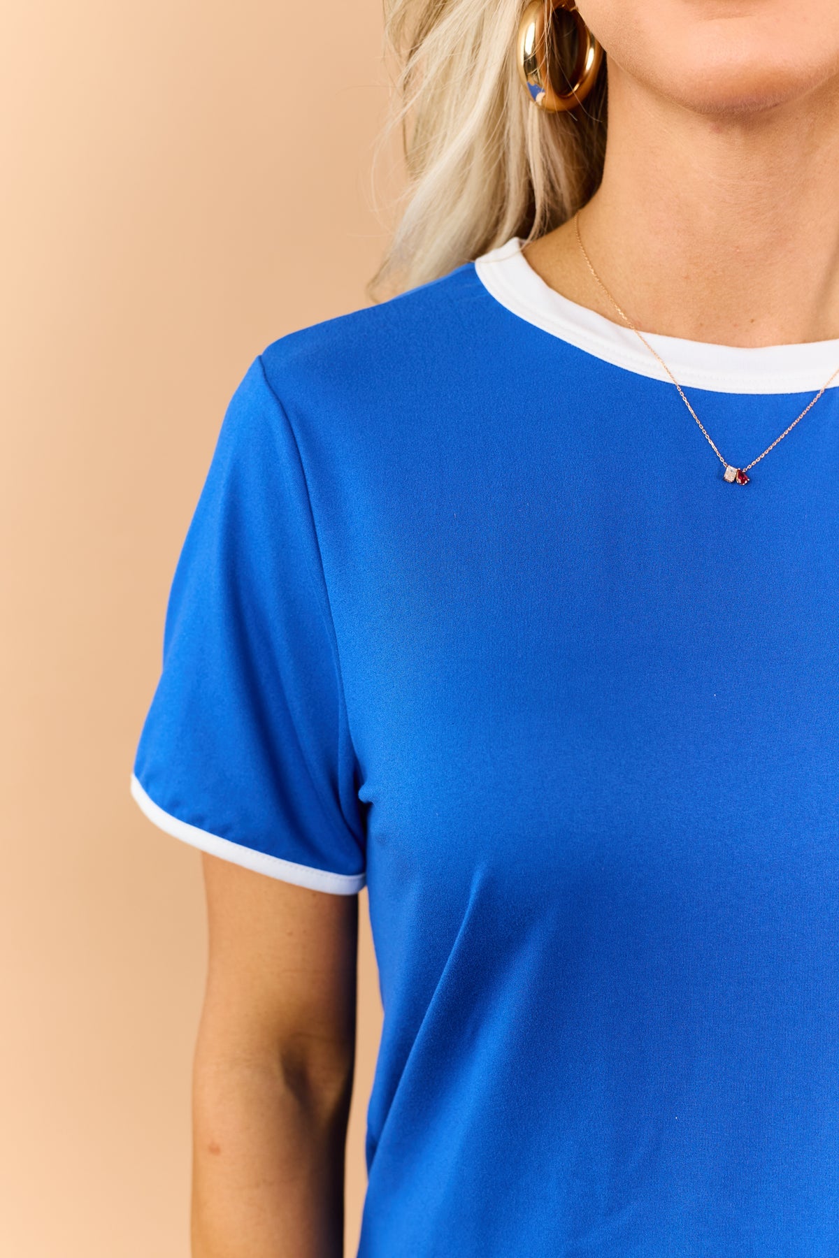 Royal Blue Contrast Trim Knit Top and Skort Set