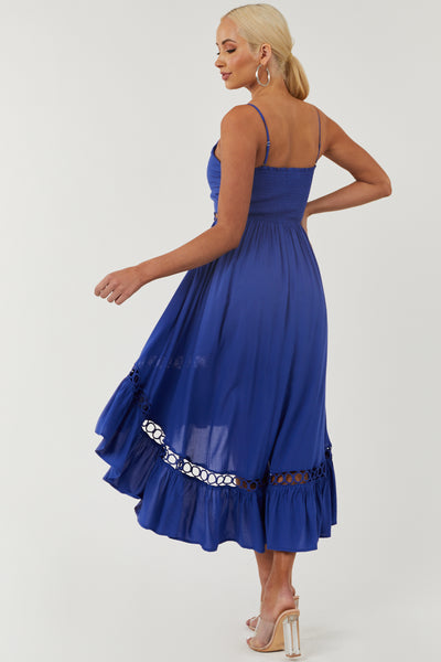 Royal Blue High Low Midi Dress with Tie and Peekaboo Details & Lime Lush