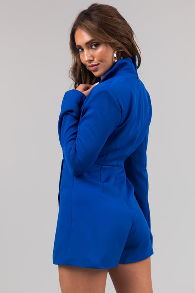 Royal Blue Long Sleeve Collared Blazer Romper