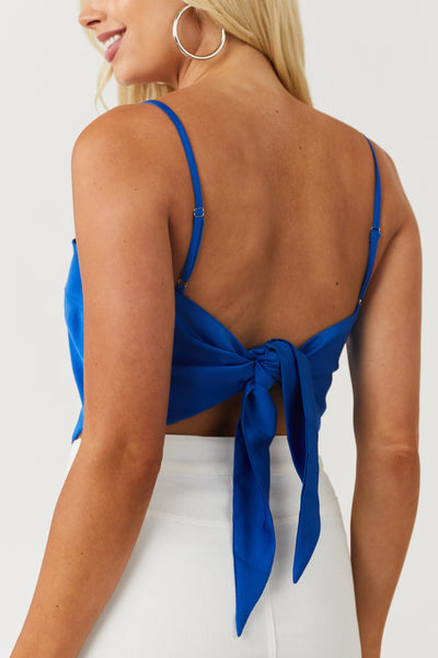 Royal Blue Satin Cropped Handkerchief Style Cami