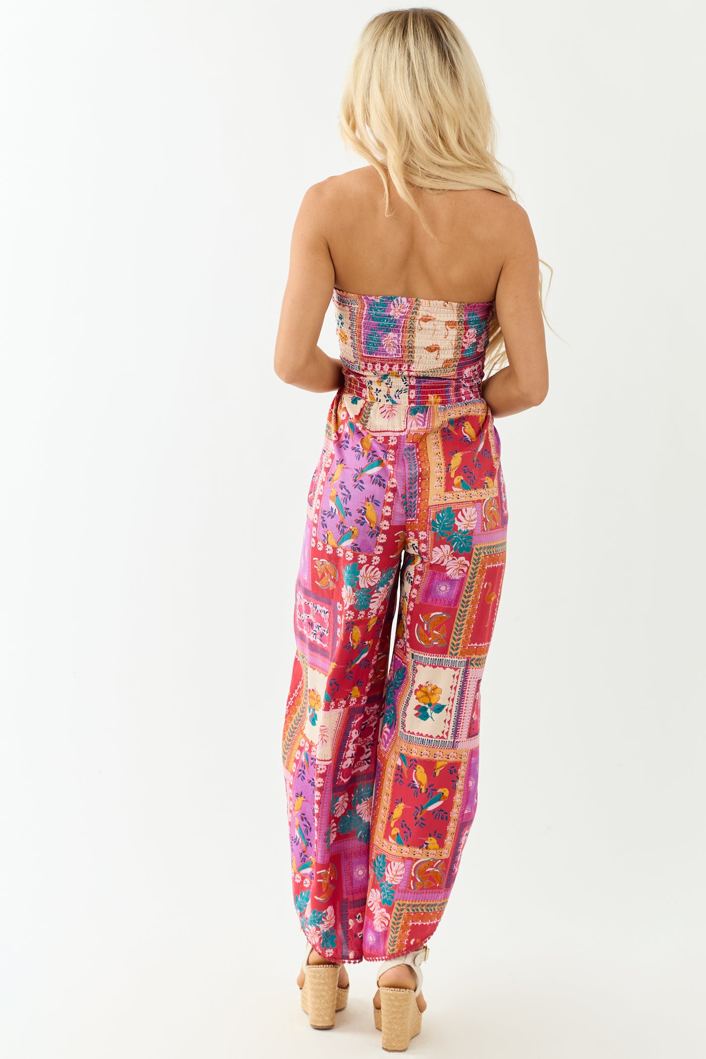 Ruby Abstract Print Strapless Side Slit Jumpsuit