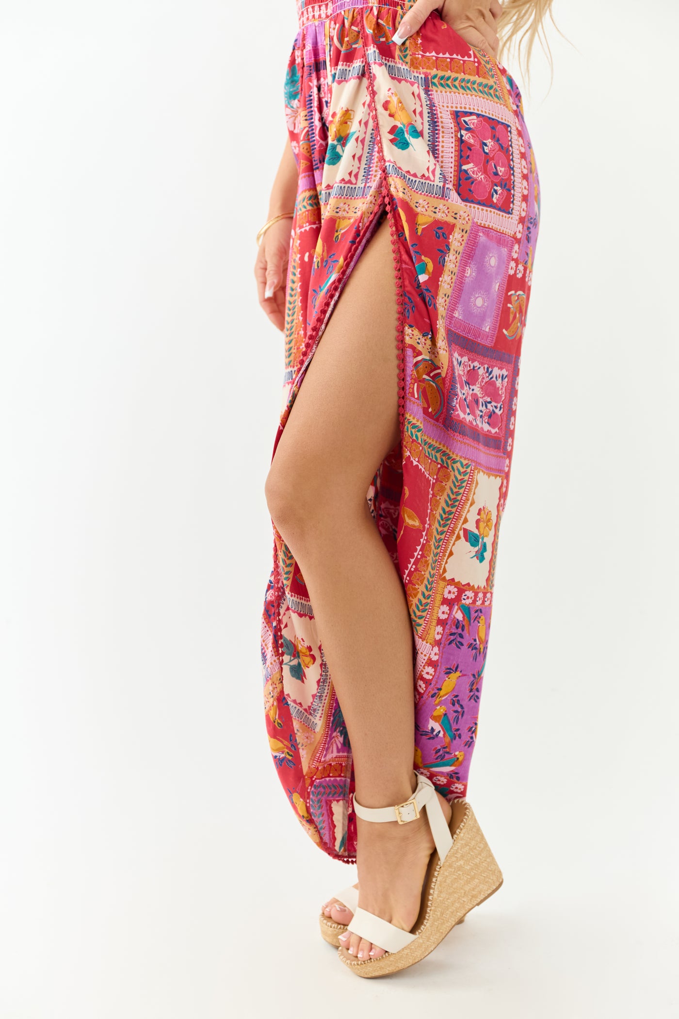 Ruby Abstract Print Strapless Side Slit Jumpsuit