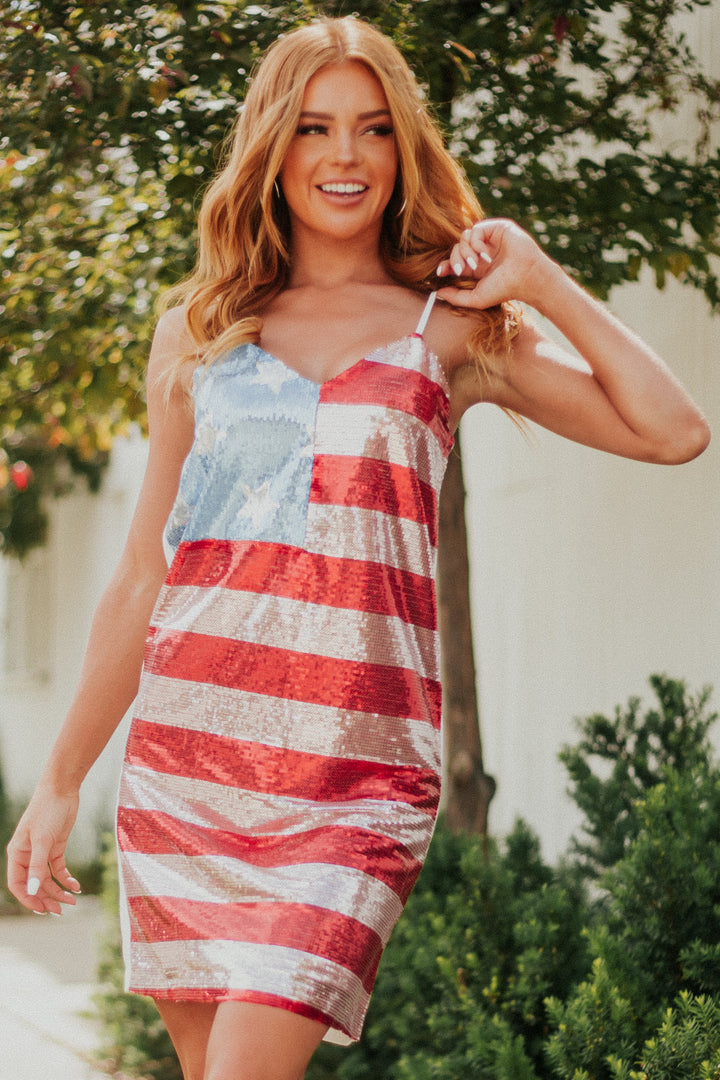 Ruby American Flag Sequined Cami Shift Dress