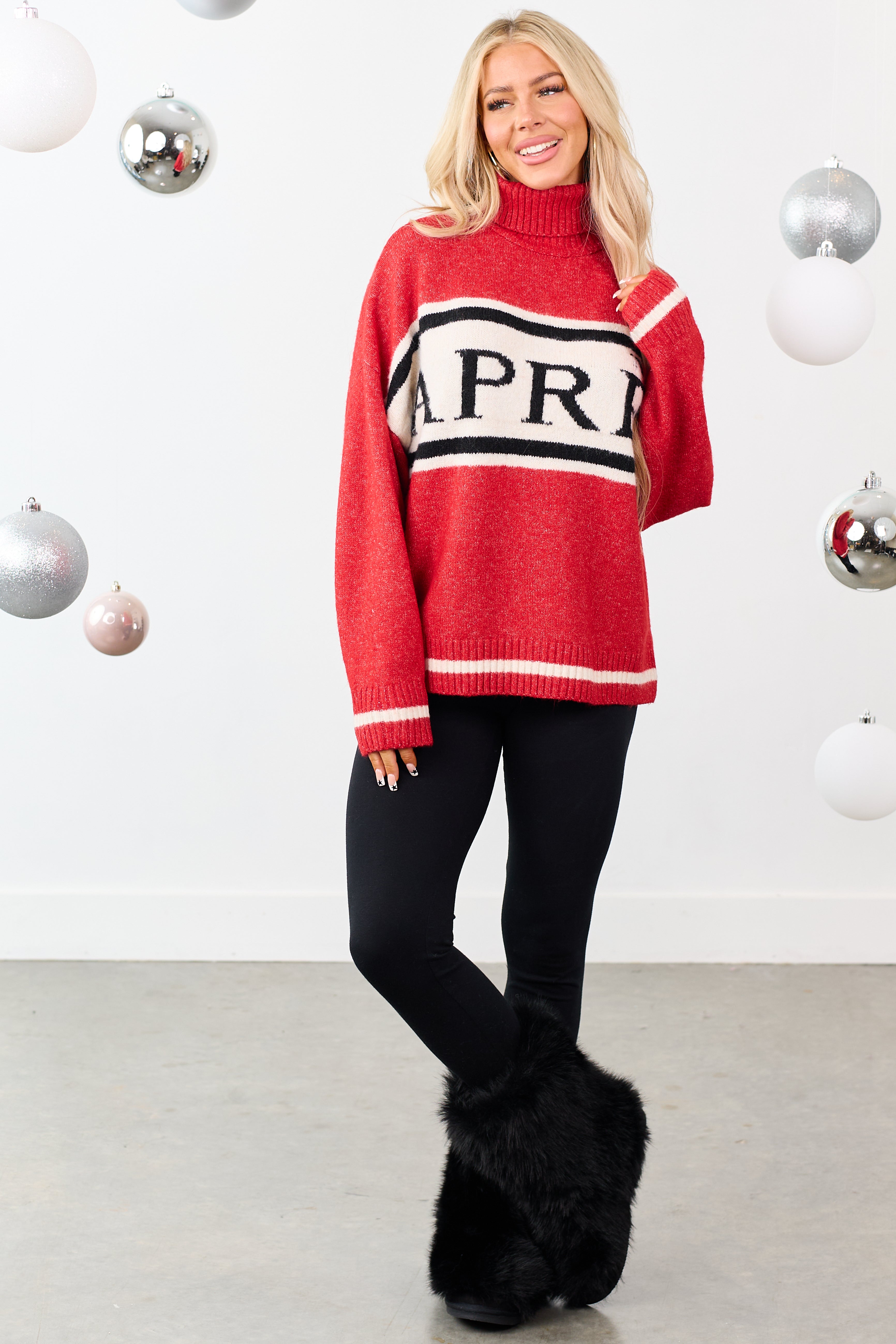 Ruby 'Aprés' Graphic Turtleneck Knit Sweater