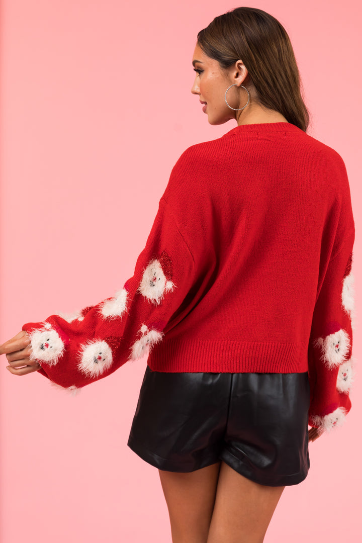 Ruby Bubble Sleeve Sweater with Santa Pattern