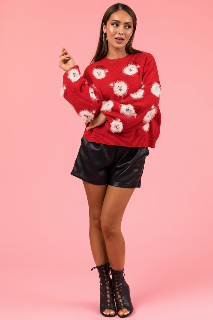 Ruby Bubble Sleeve Sweater with Santa Pattern