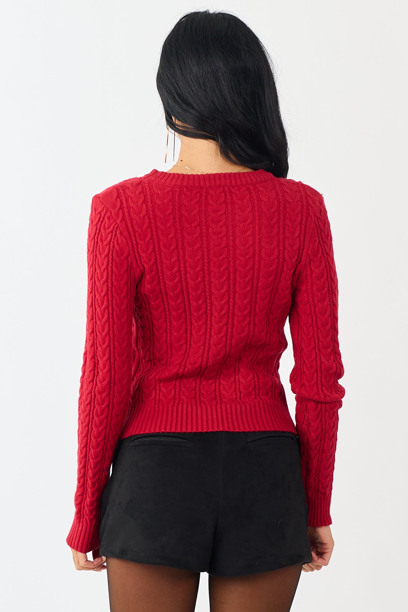 Ruby Cable Knit Semi-Cropped Fitted Sweater