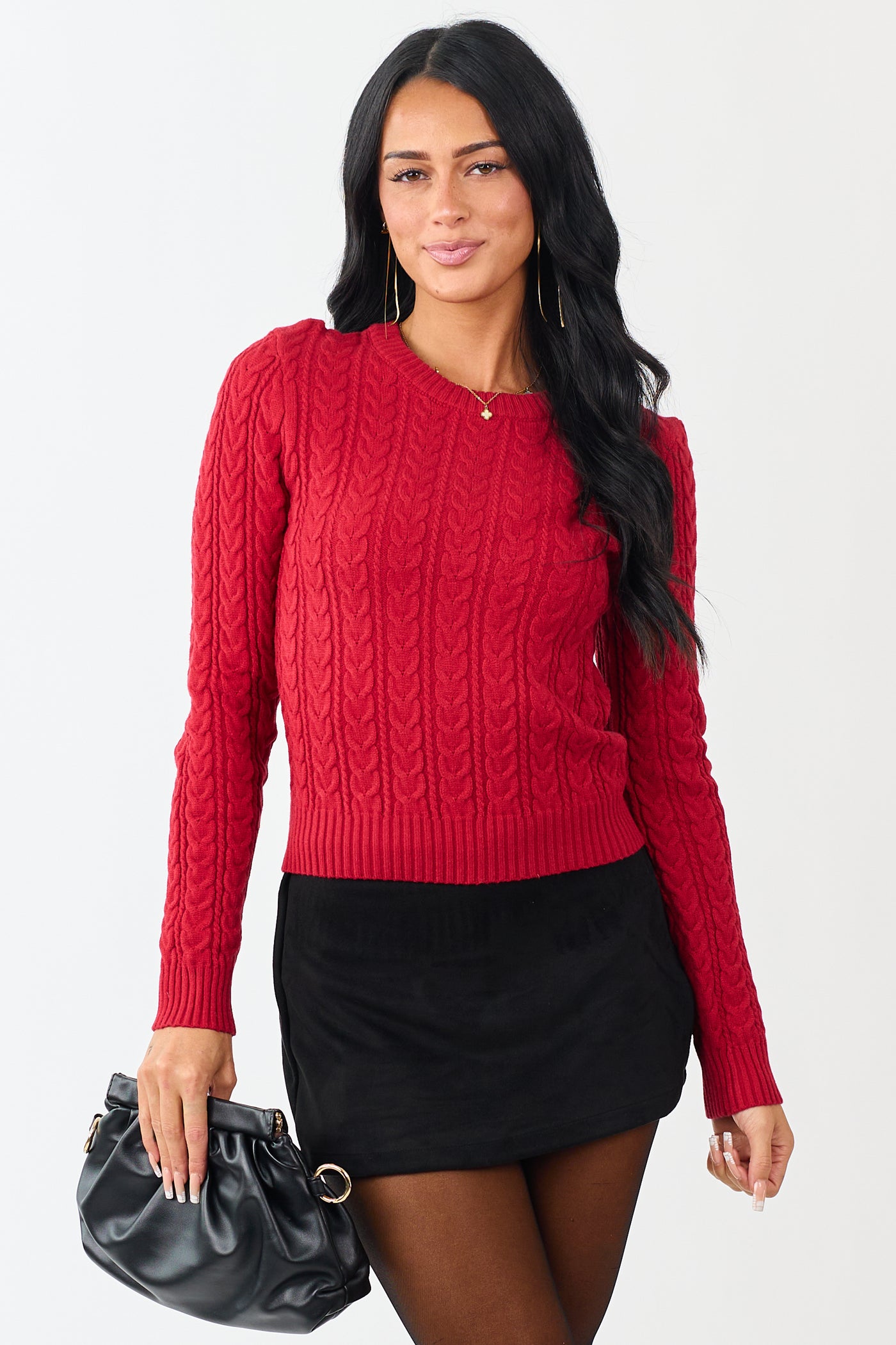 Ruby Cable Knit Semi-Cropped Fitted Sweater