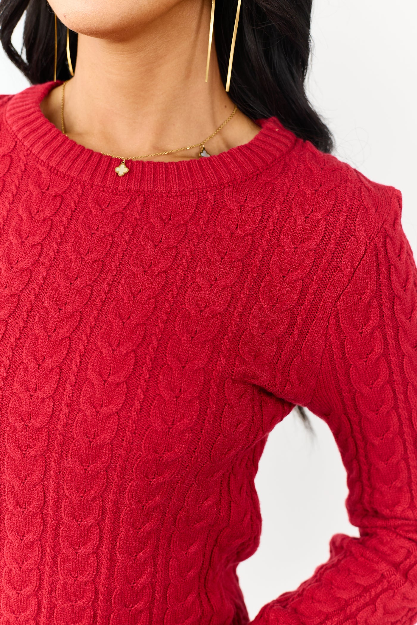 Ruby Cable Knit Semi-Cropped Fitted Sweater