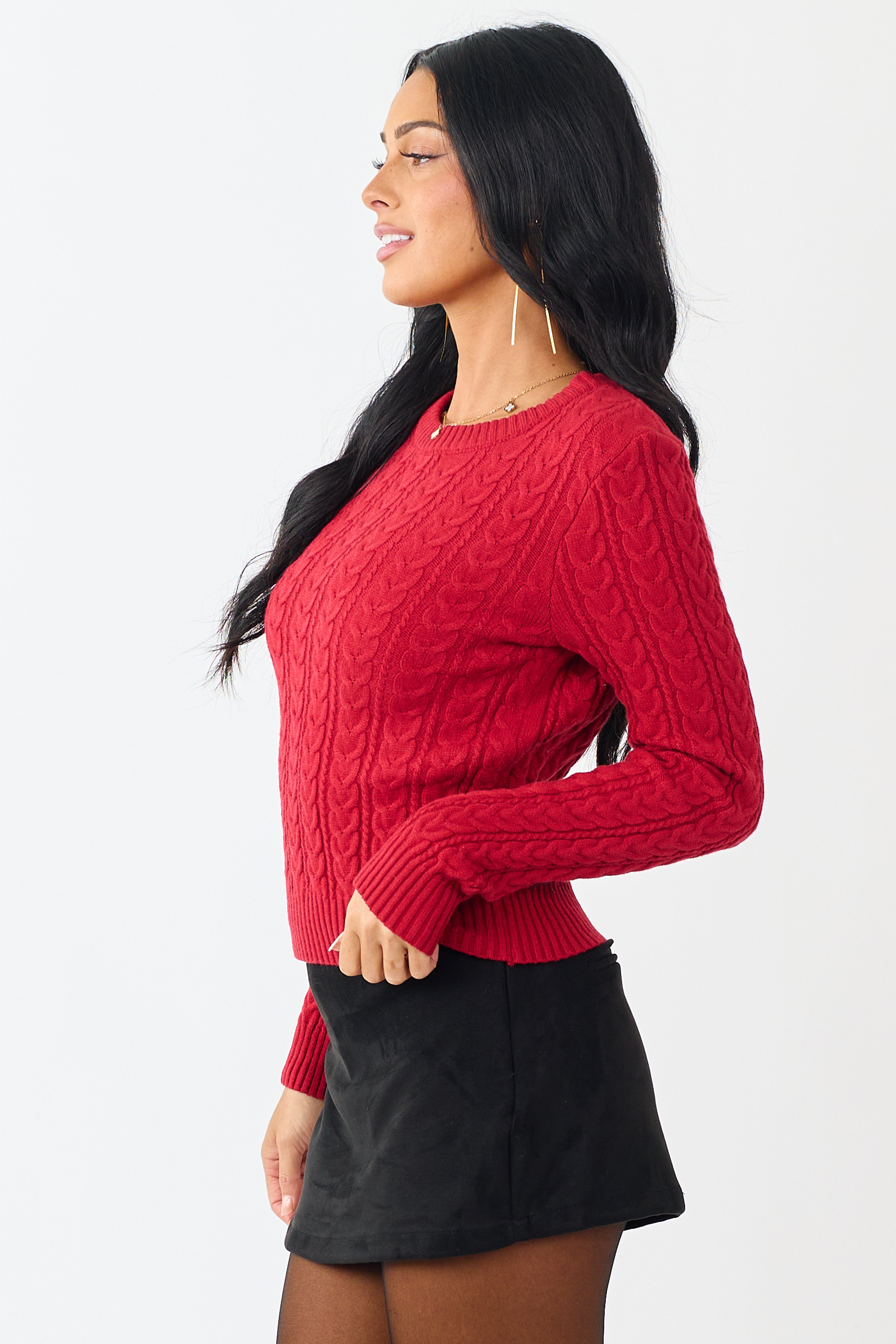 Ruby Cable Knit Semi-Cropped Fitted Sweater