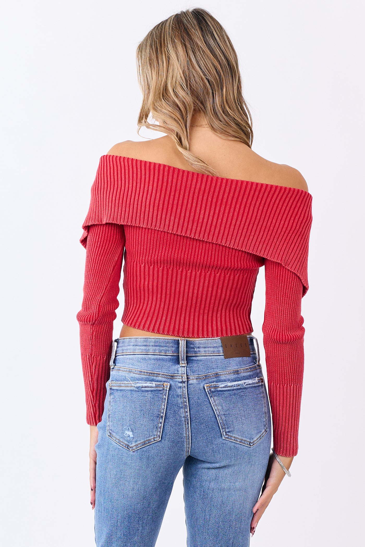 Ruby Cotton Off Shoulder Zip Up Sweater Jacket