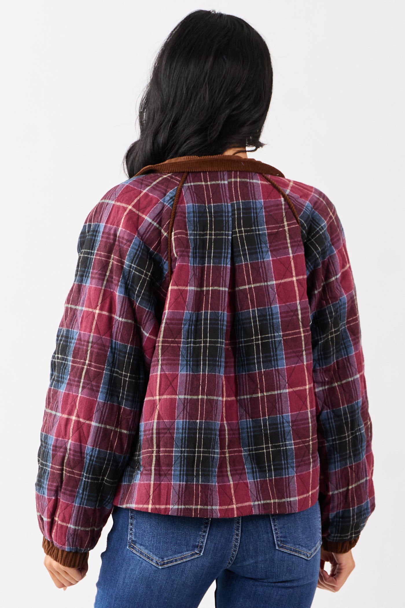 Ruby Cotton Quilted Plaid Contrast Corduroy Jacket