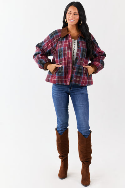 Ruby Cotton Quilted Plaid Contrast Corduroy Jacket