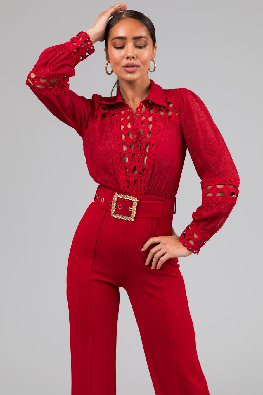 Ruby Crochet Detail Belted Jumpsuit