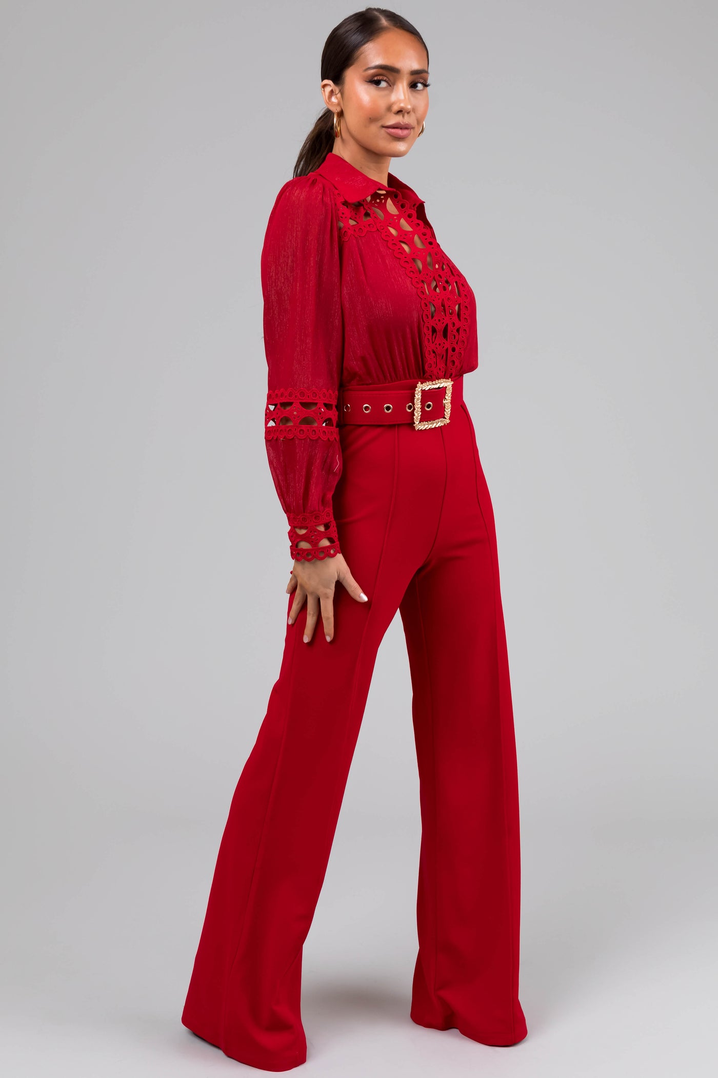 Ruby Crochet Detail Belted Jumpsuit