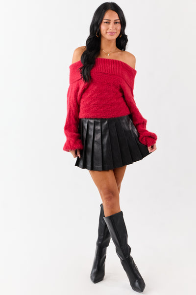 Ruby Fold Over Off Shoulder Eyelash Knit Sweater