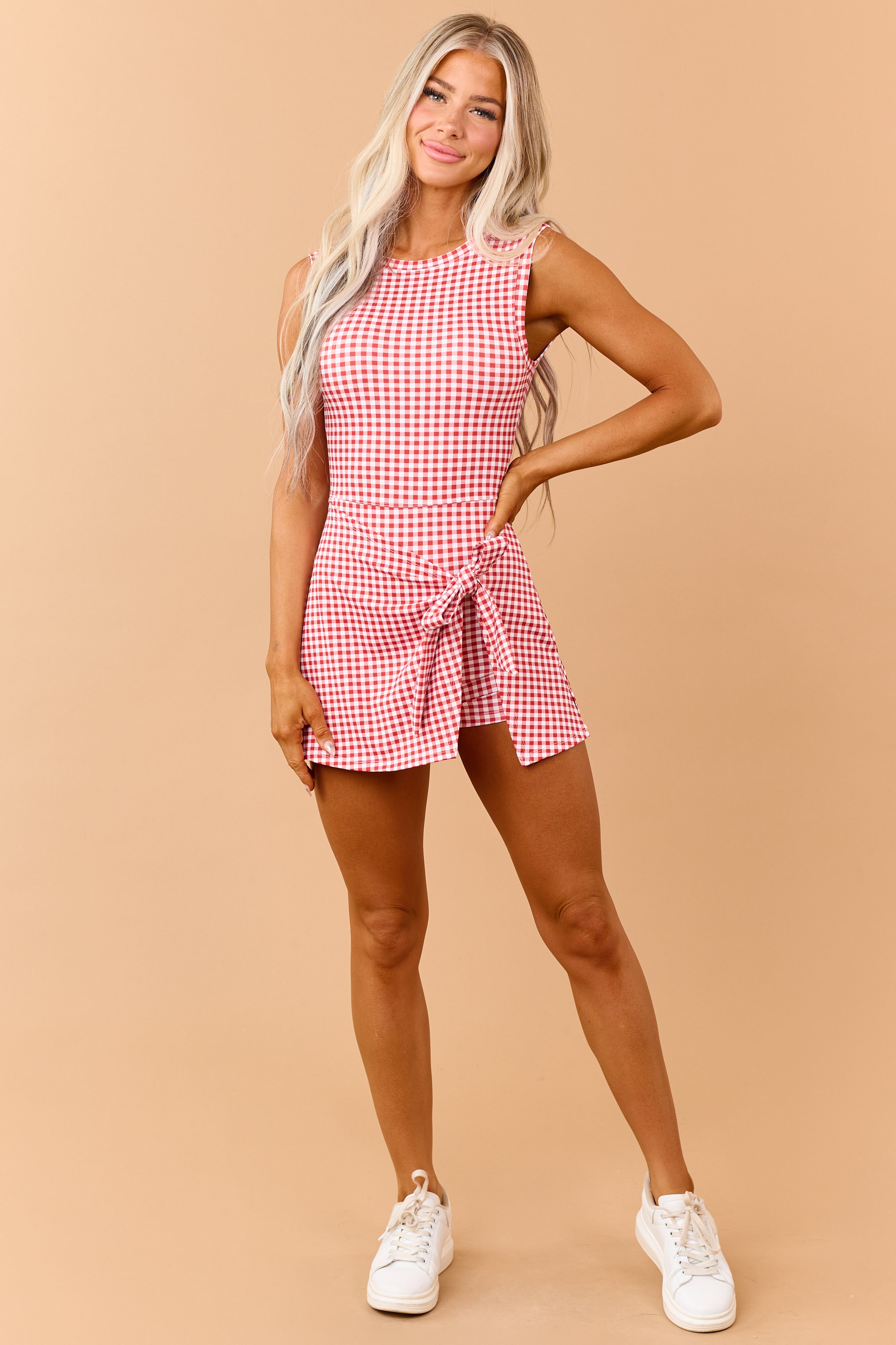 Ruby Gingham Wrap Tie Skort Romper