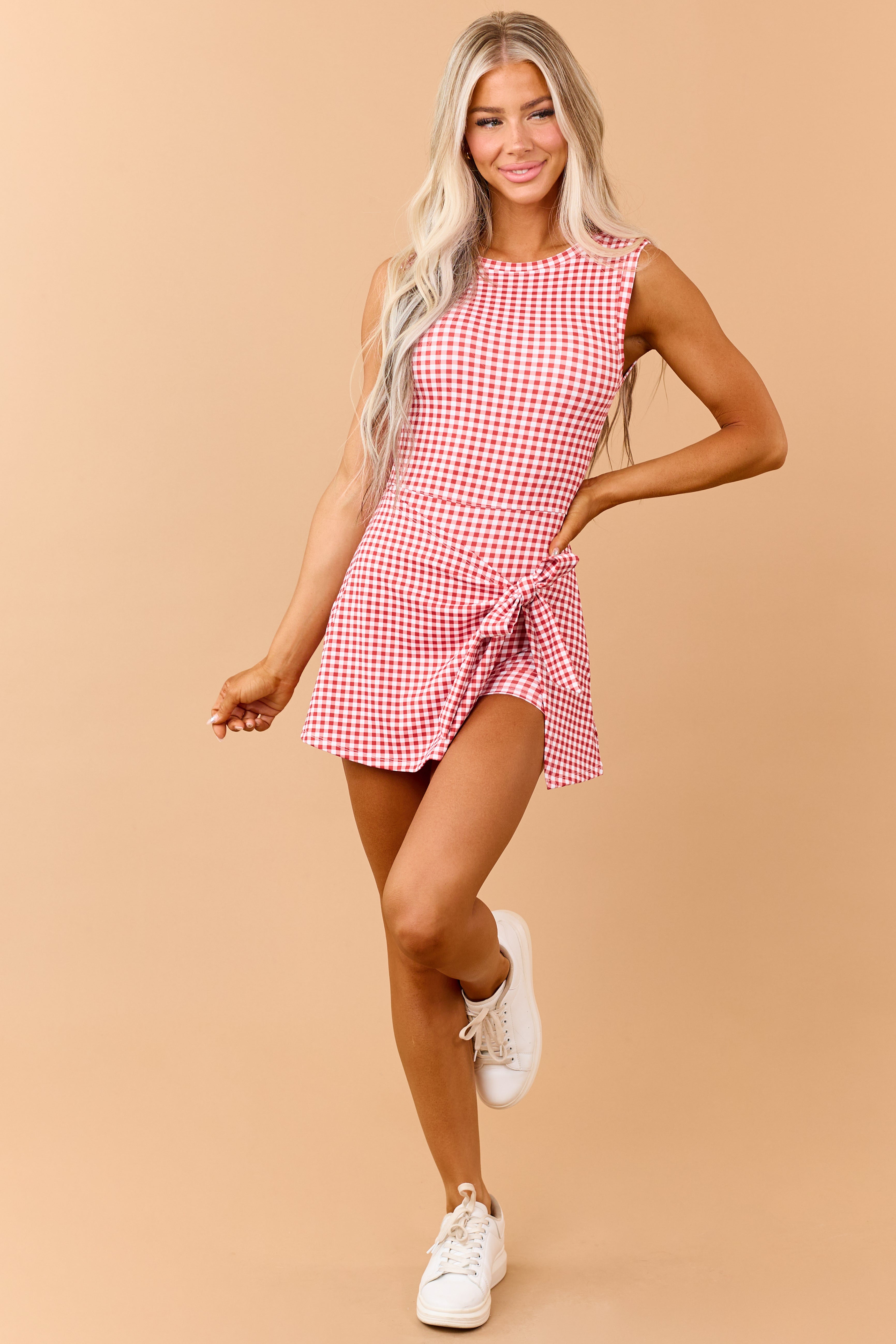 Ruby Gingham Wrap Tie Skort Romper