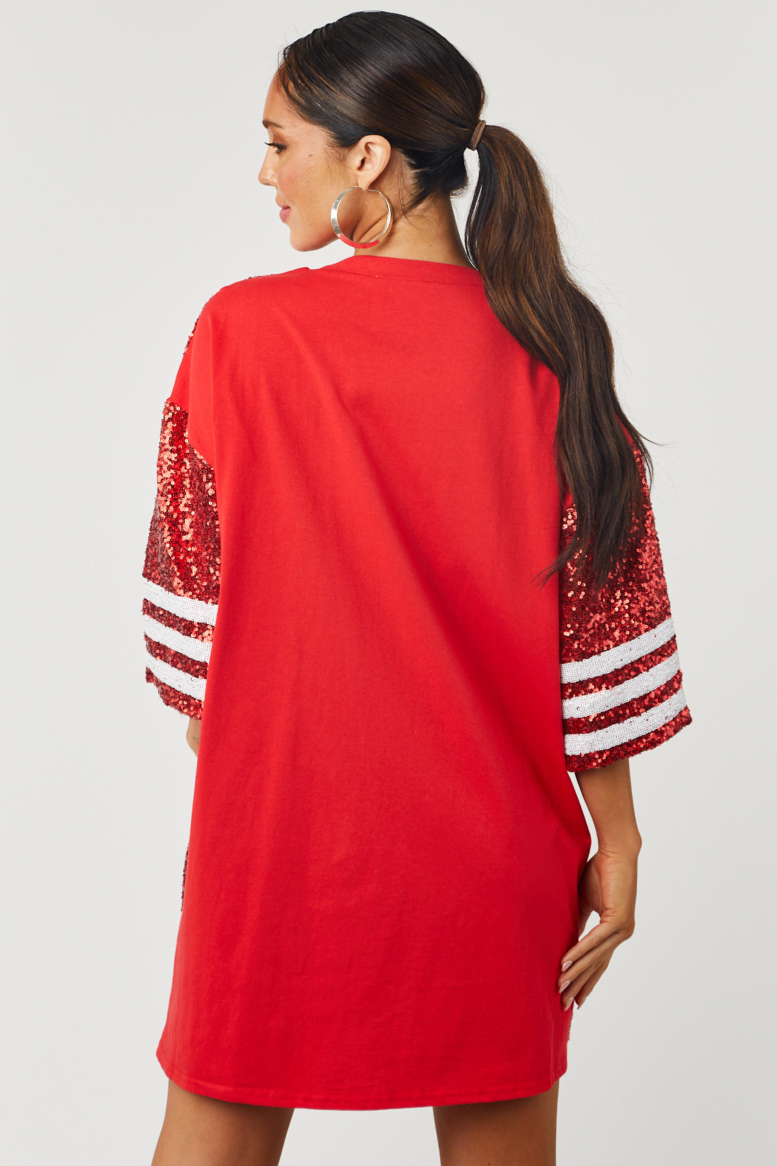 Ruby Red Football Sequin Loose Fit Shirt Dress