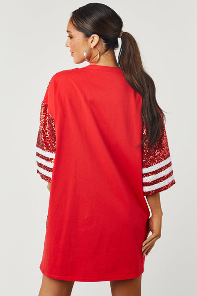Ruby Red Football Sequin Loose Fit Shirt Dress