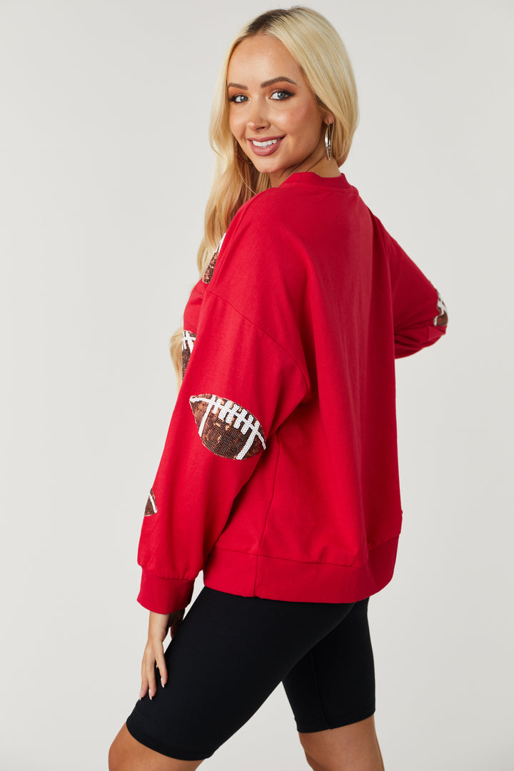 Ruby Red Sequined Football Sweatshirt