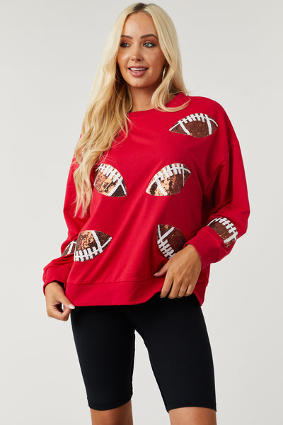 Ruby Red Sequined Football Sweatshirt