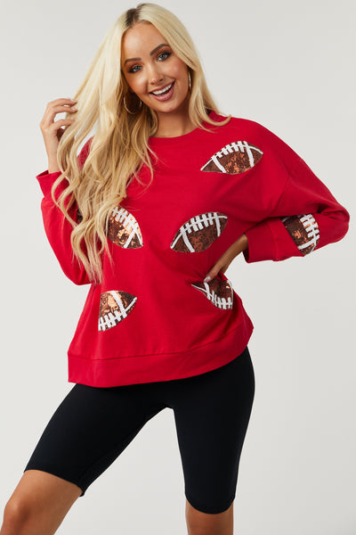 Ruby Red Sequined Football Sweatshirt