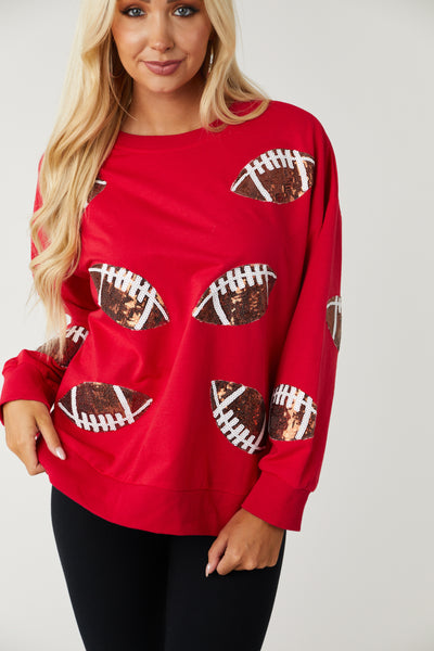 Ruby Red Sequined Football Sweatshirt