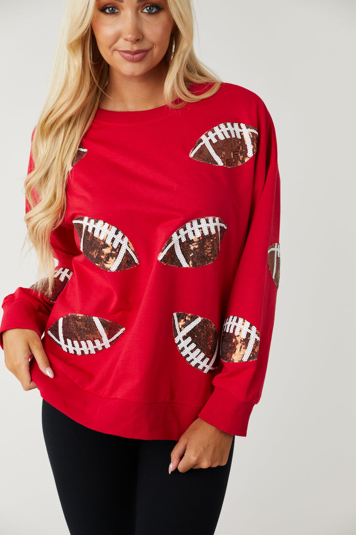 Ruby Red Sequined Football Sweatshirt