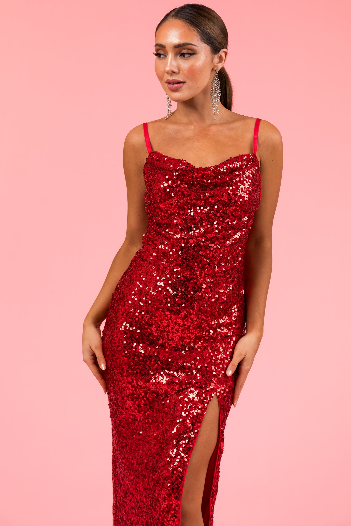 Ruby Sequined Sleeveless Side Slit Midi Dress