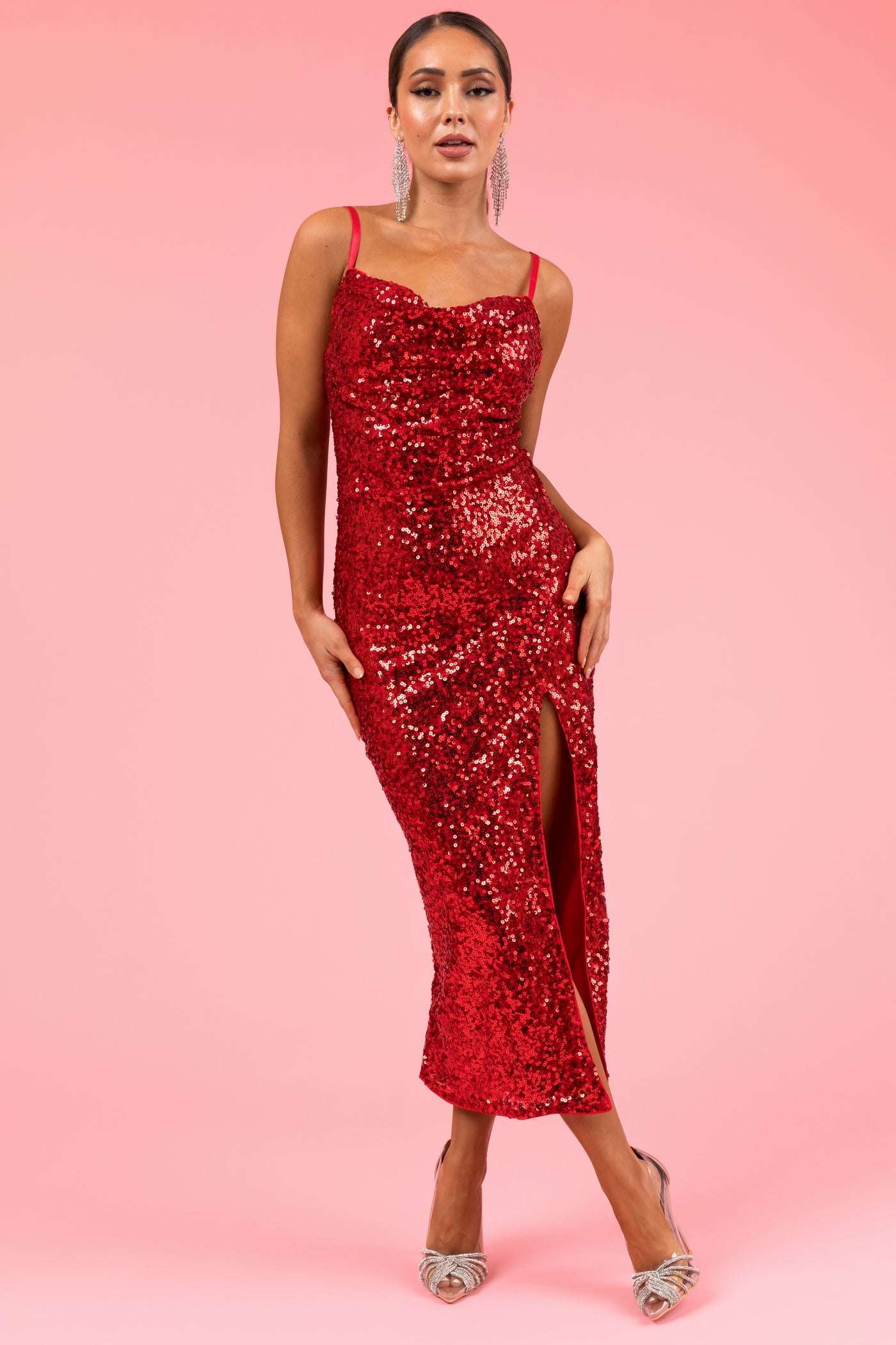 Ruby Sequined Sleeveless Side Slit Midi Dress