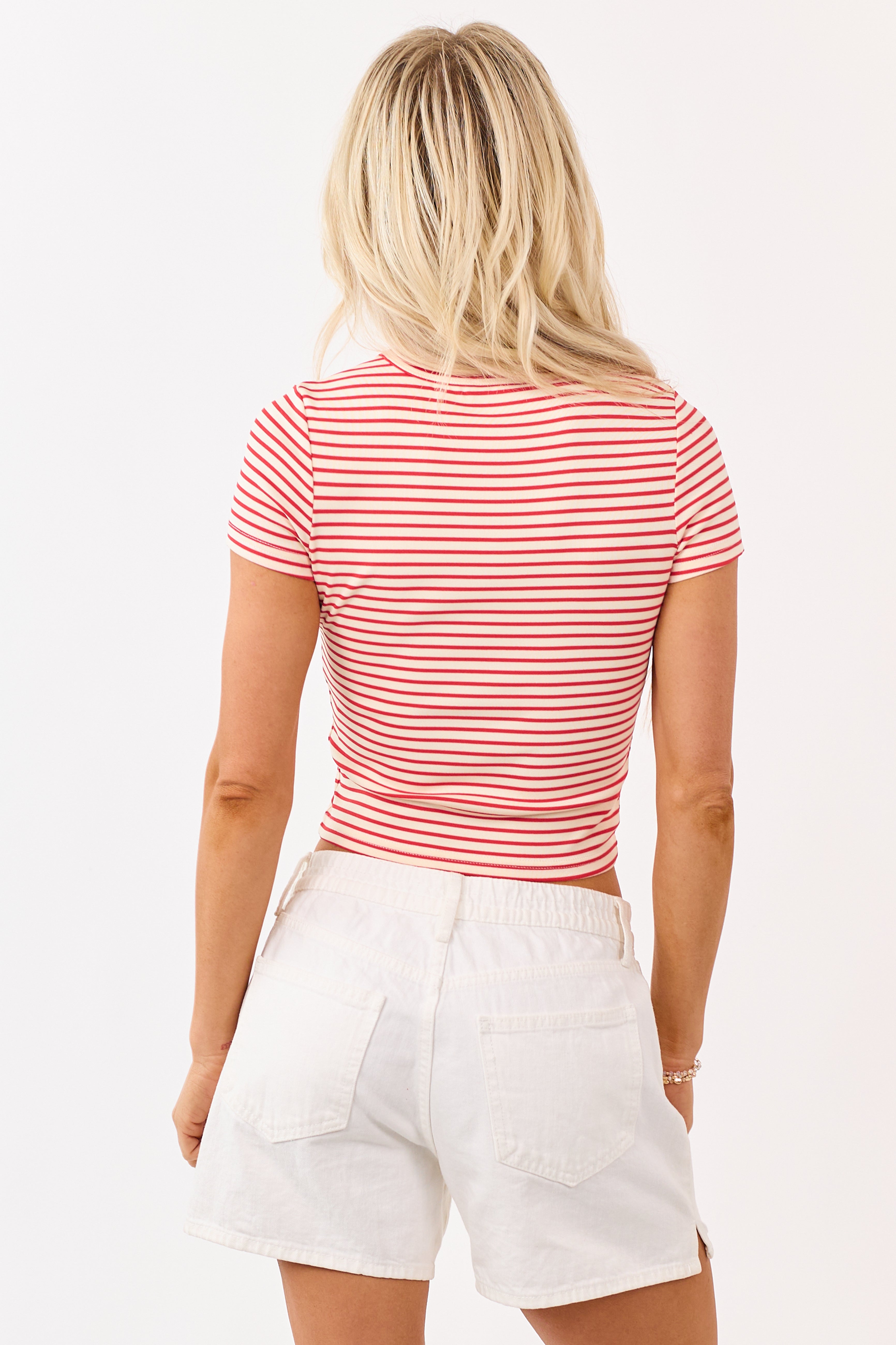Ruby Striped Beaded Anchor Short Sleeve Knit Tee