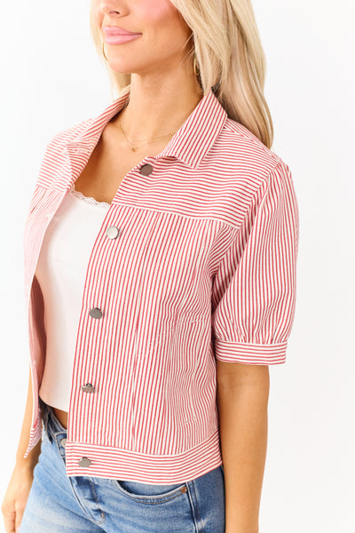Ruby Striped Denim Button Down Short Sleeve Top